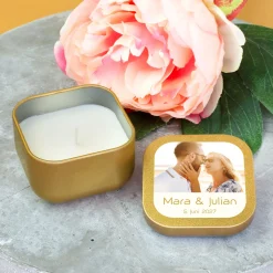 Mini Duftkerze mit Foto & Wunschtext | Kerze als Gastgeschenk & Deko für viele Anlässe mit Farbwahl