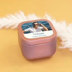 Mini Duftkerze mit Foto & Wunschtext | Kerze als Gastgeschenk & Deko für viele Anlässe mit Farbwahl