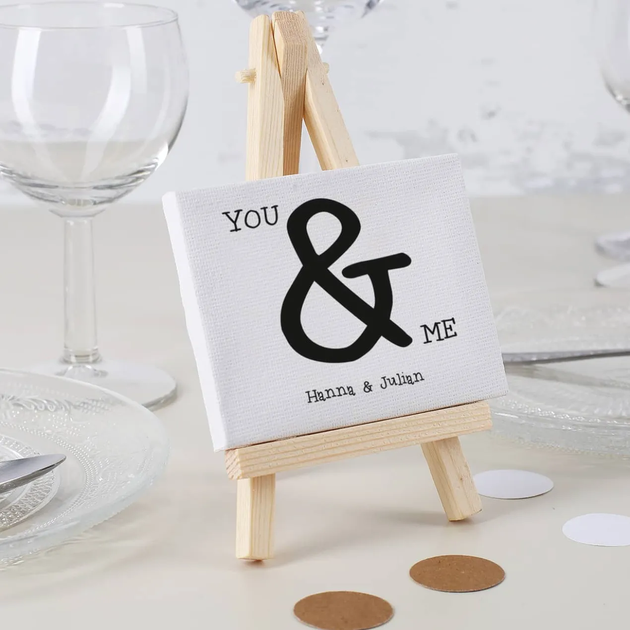 Mini Leinwand You & Me als Tischdekoration