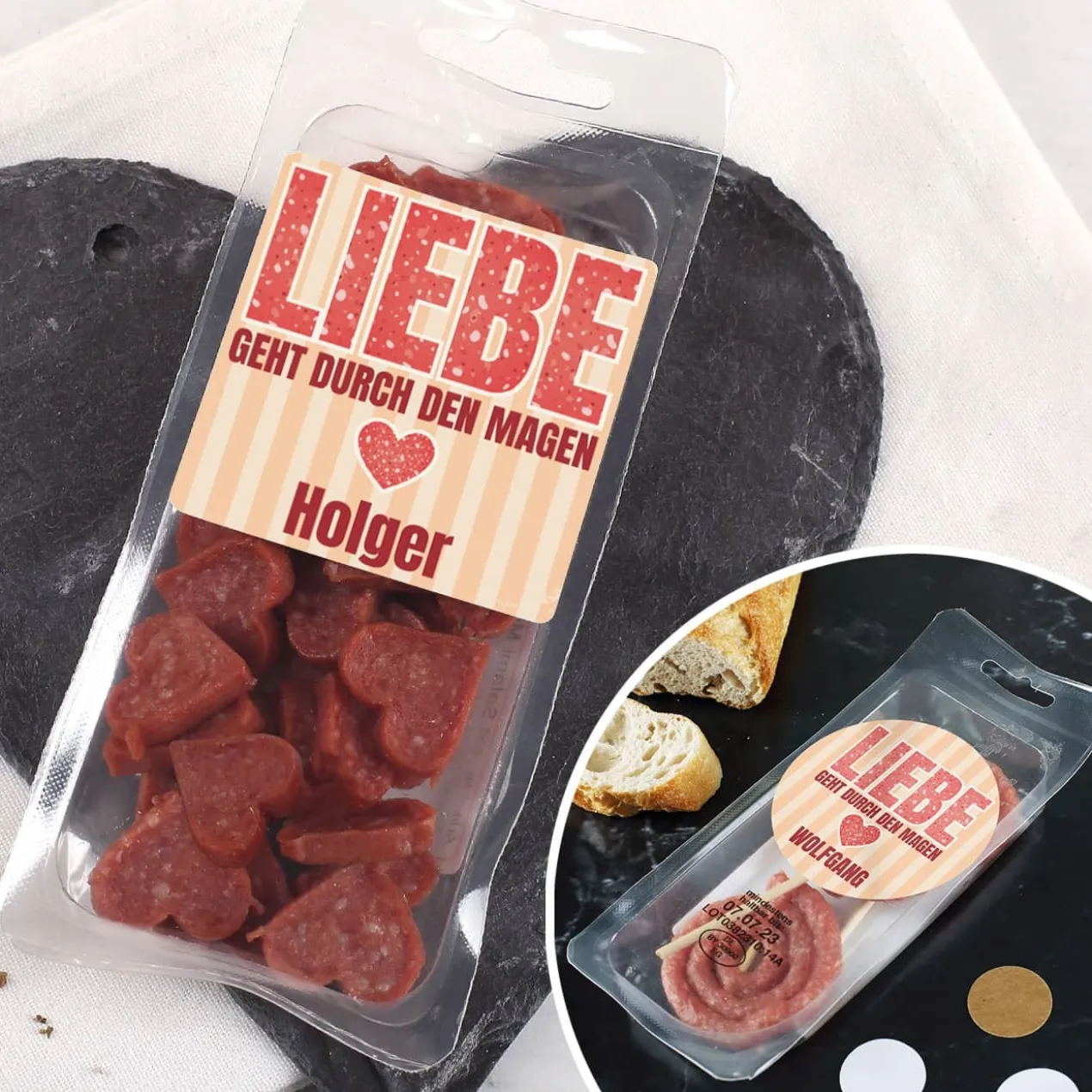 Mini Salami Snack - Liebe geht durch den Magen - mit Name