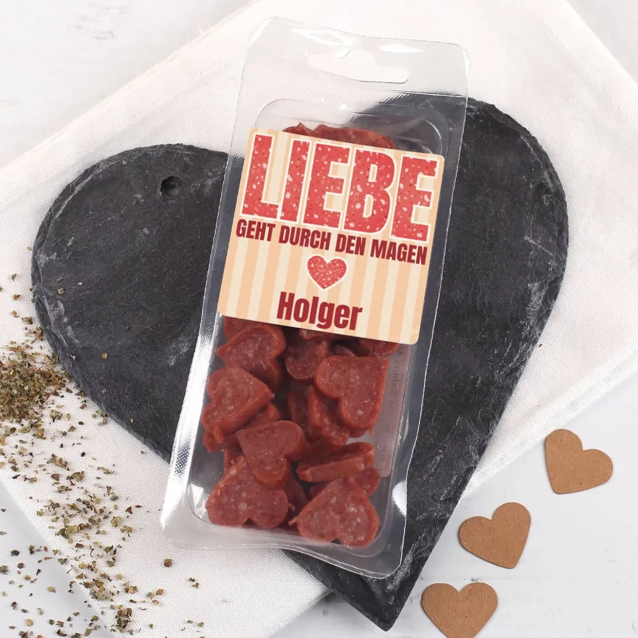 Mini Salami Snack - Liebe geht durch den Magen - mit Name