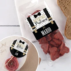 Mini Salami Snack zum Vatertag mit Hosenträger und Name