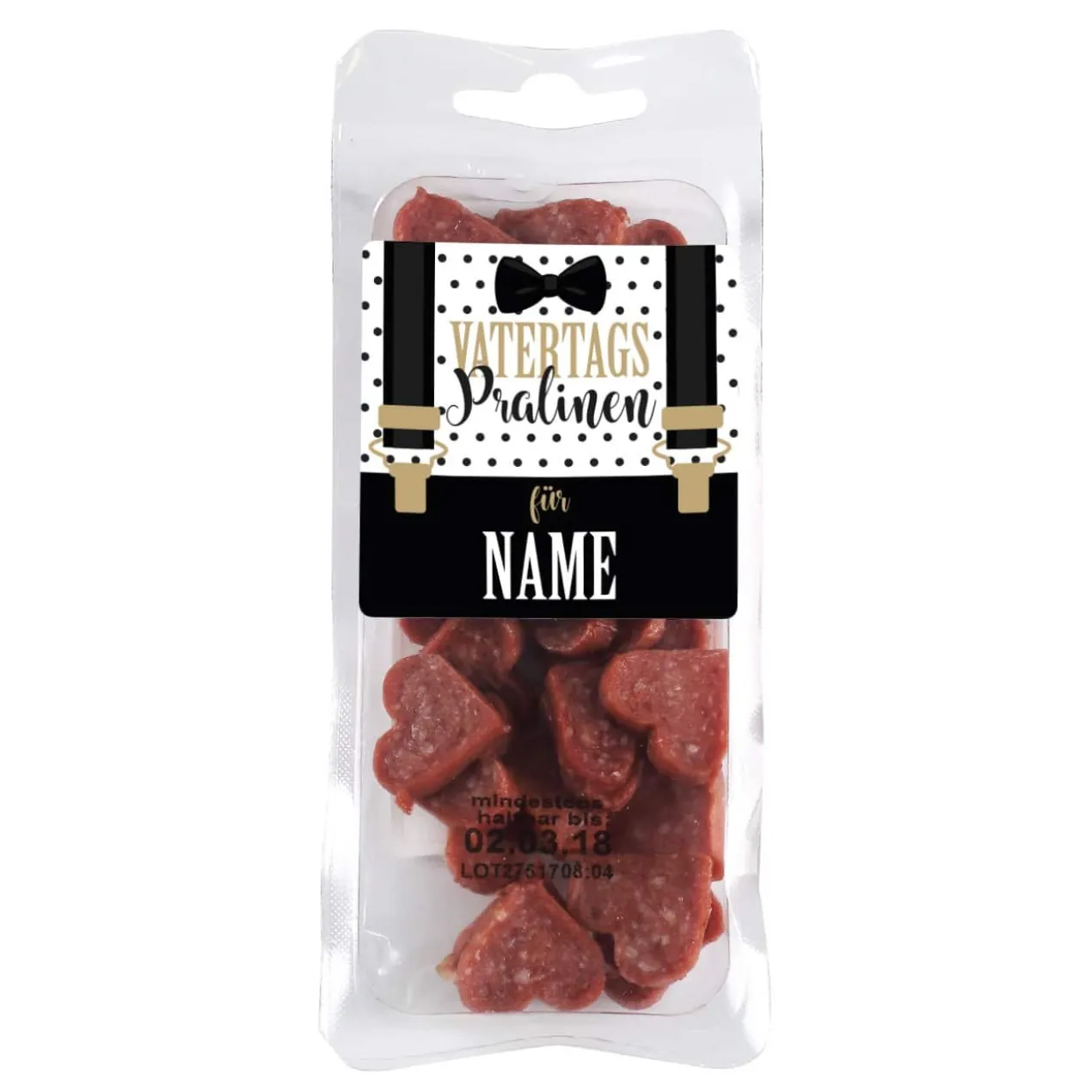 Mini Salami Snack zum Vatertag mit Hosenträger und Name