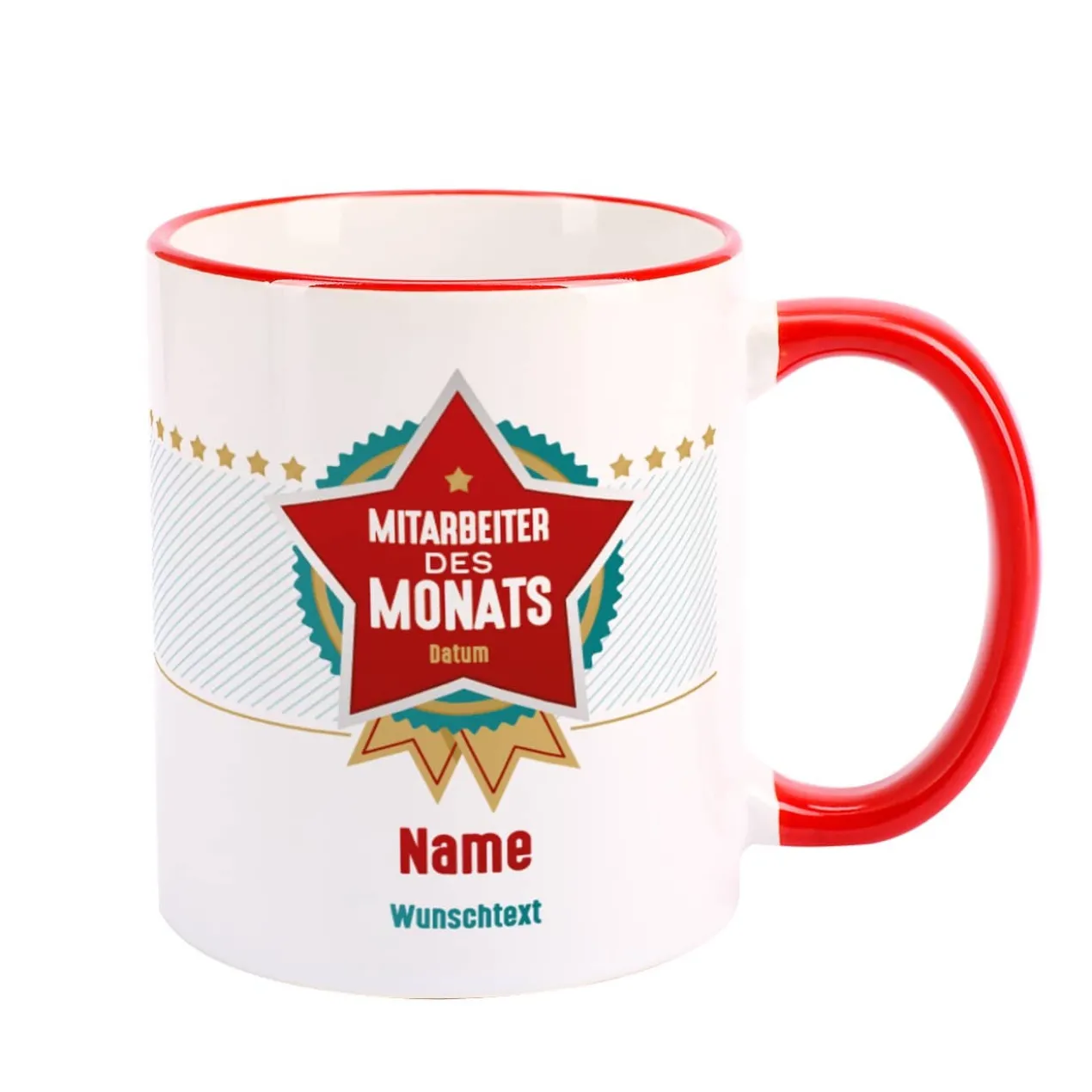 Mitarbeiter des Monats - Tasse mit Name, Datum und Wunschtext