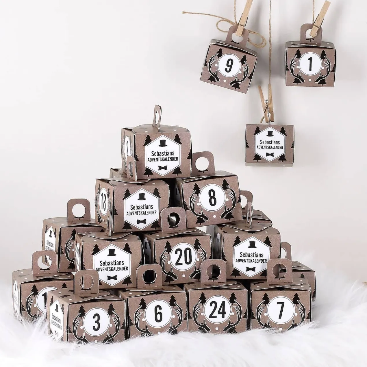 Männer Adventskalender mit Wunschname - 24 Schachteln zum befüllen