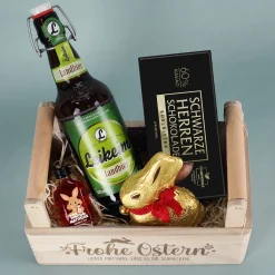 Männer Geschenkset zu Ostern, mit Herrenschokolade, Bier, Schnaps und Lindt Goldhase