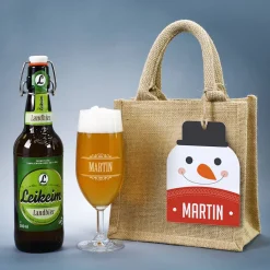 Männergeschenk zu Weihnachten - Bierglas mit Bierflasche in persönlicher Geschenktüte