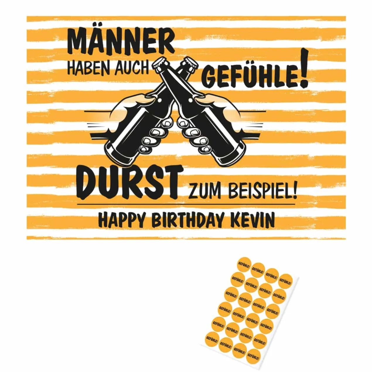 Männer haben auch Gefühle! Bierkastenbanderole und Flaschenaufkleber zum Geburtstag