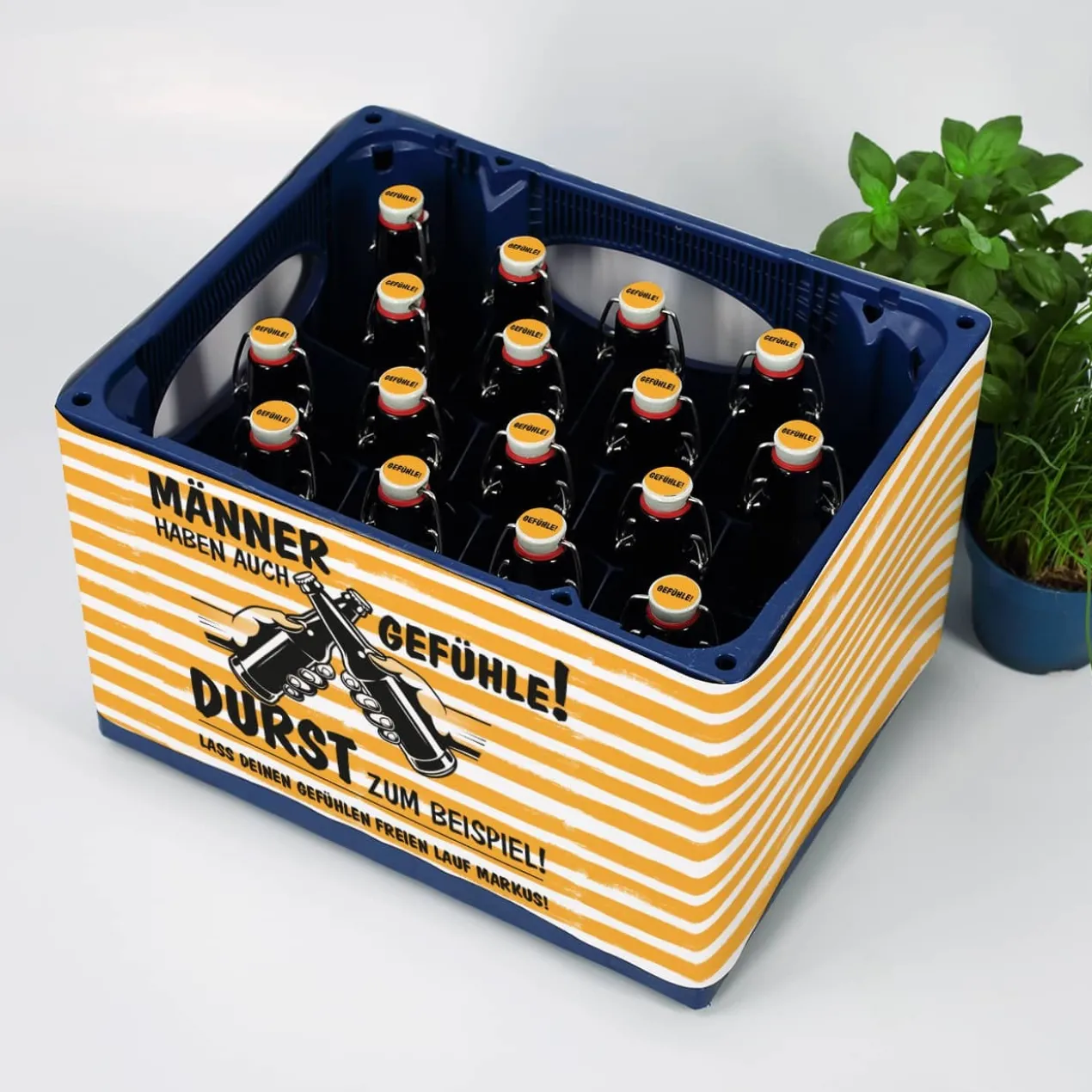 Männer haben auch Gefühle! Bierkastenbanderole und Flaschenaufkleber zum Geburtstag