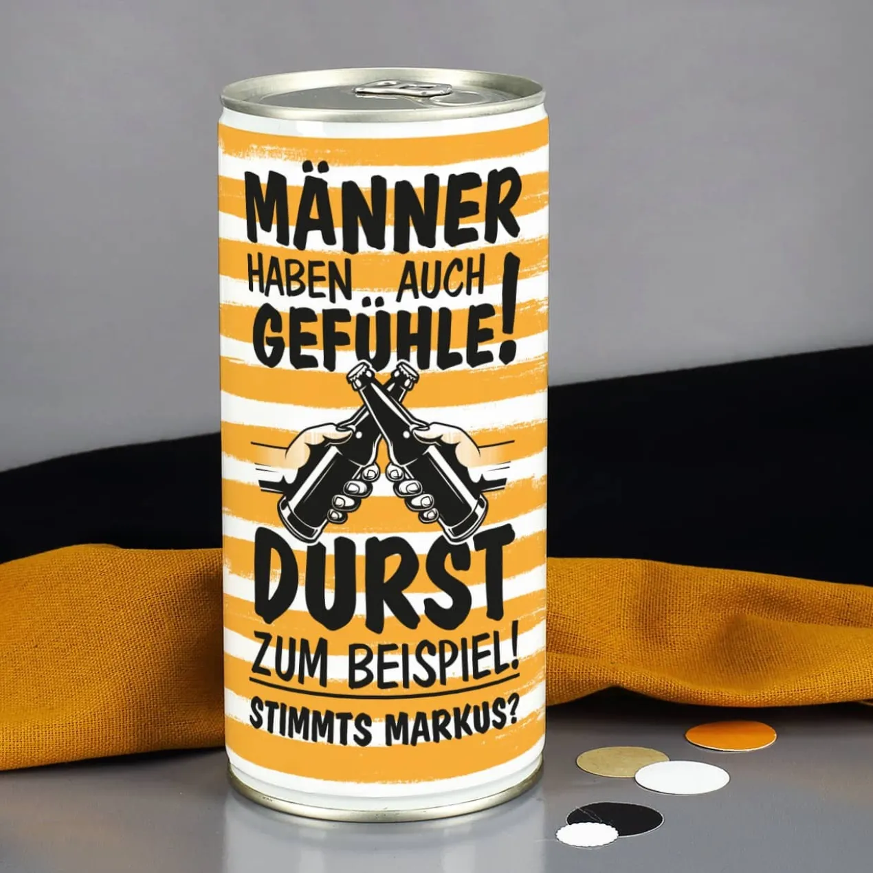 Männer haben auch Gefühle! - 1 Liter Bierdose mit Spruch und Ihrem Wunschtext