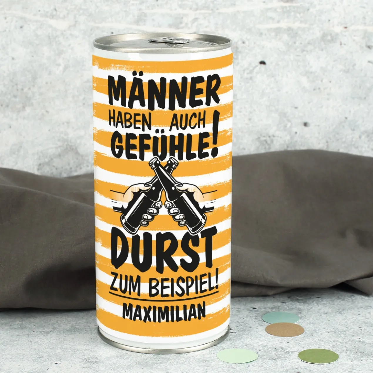 Männer haben auch Gefühle! - 1 Liter Bierdose mit Spruch und Ihrem Wunschtext