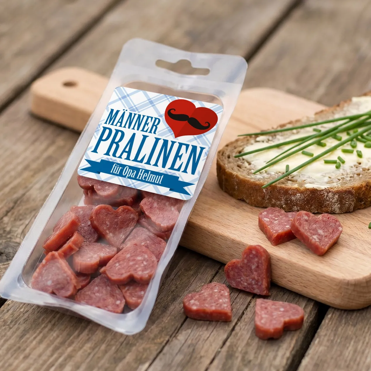Männerpralinen kleiner Salami Snack zum Genießen personalisiert