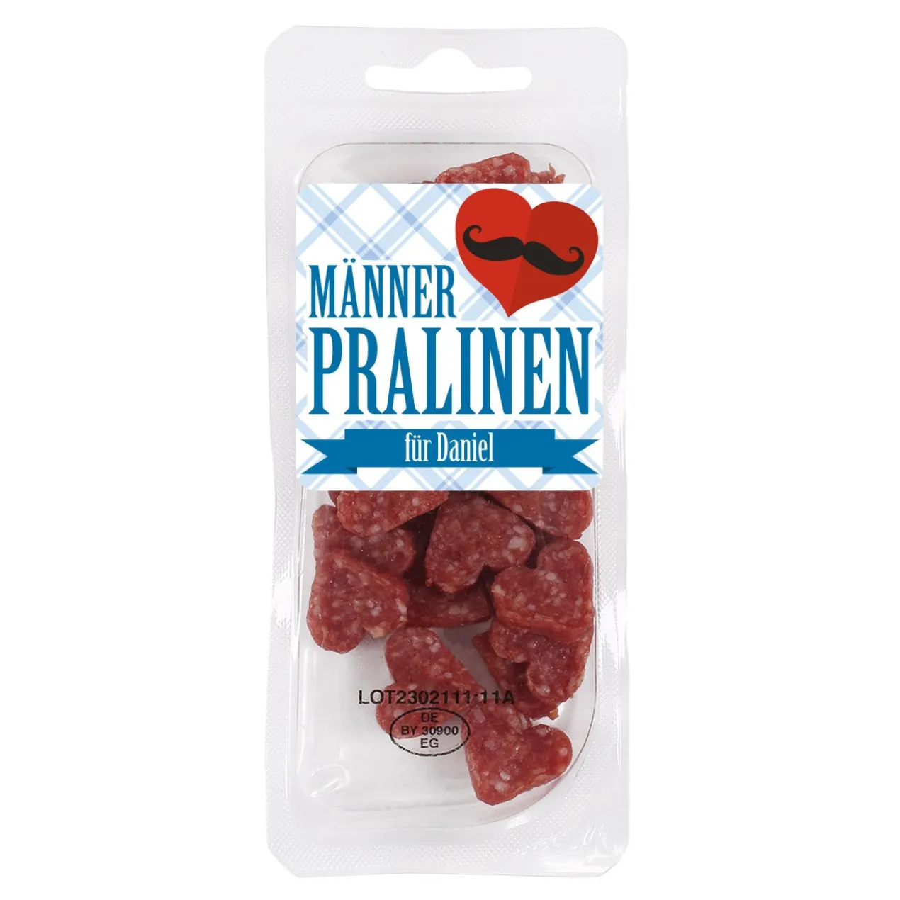 Männerpralinen kleiner Salami Snack zum Genießen personalisiert