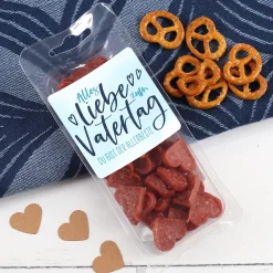 Männerpralinen zum Vatertag personalisiert | Salami Herzen mit Wunschtext als Geschenk zum Männertag