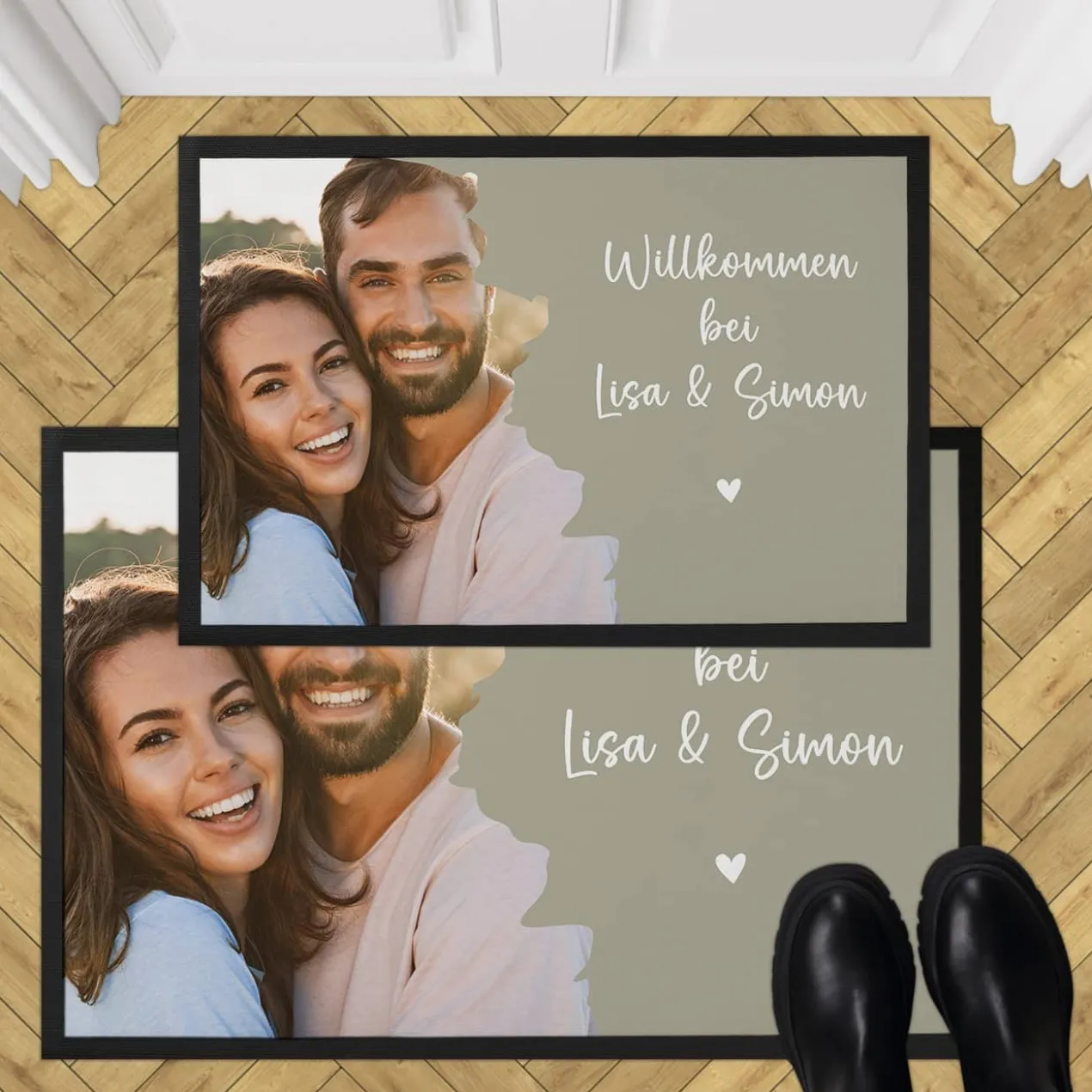 Moderne Foto-Fußmatte mit Ihrem Wunschtext