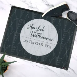 Moderne Fußmatte mit grauem Muster und Ihrem Wunschtext