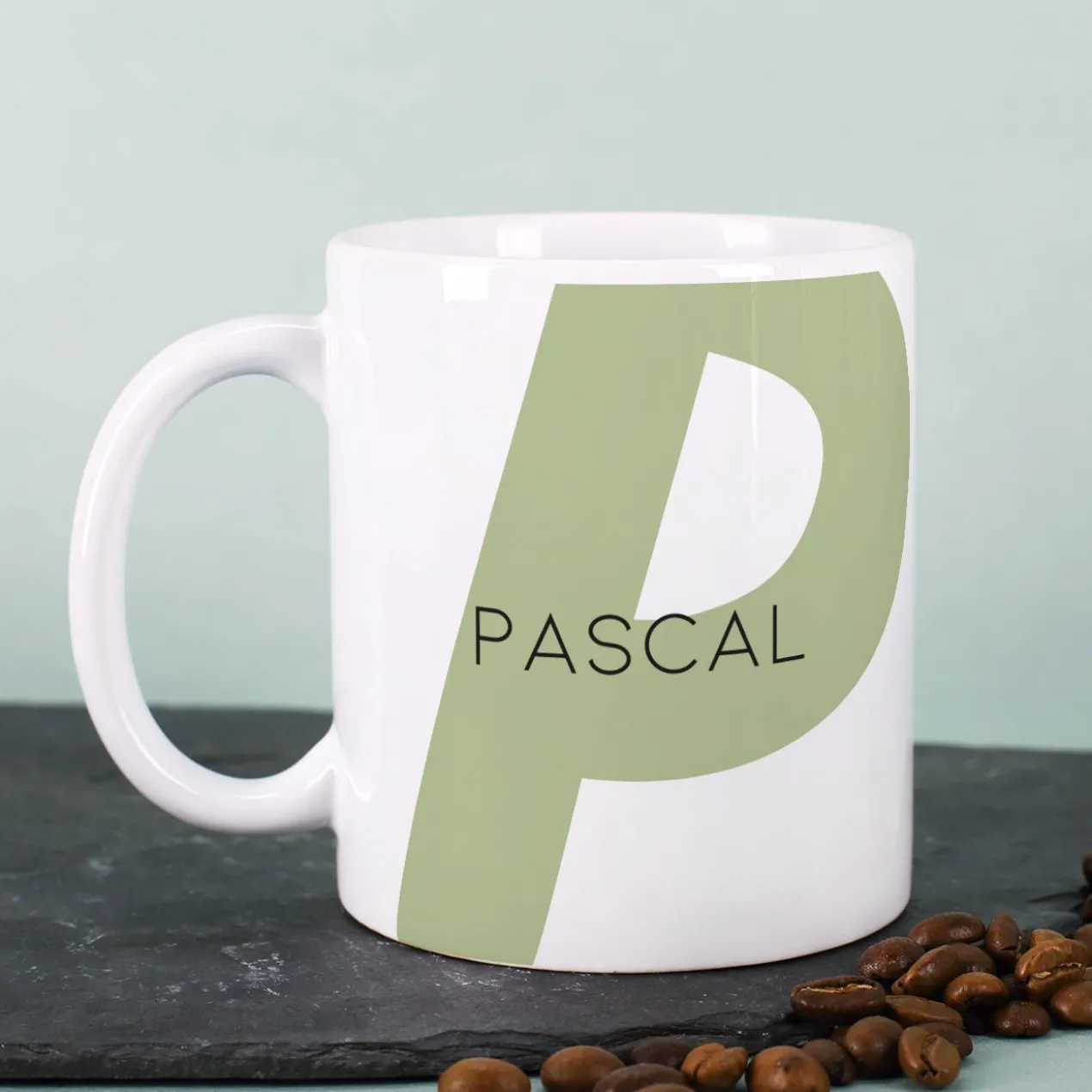 Moderne Keramiktasse - Monogramm - in verschiedenen Farben