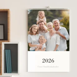 Moderner Foto-Wandkalender 2026 mit Wunschtext in verschiedenen Formaten