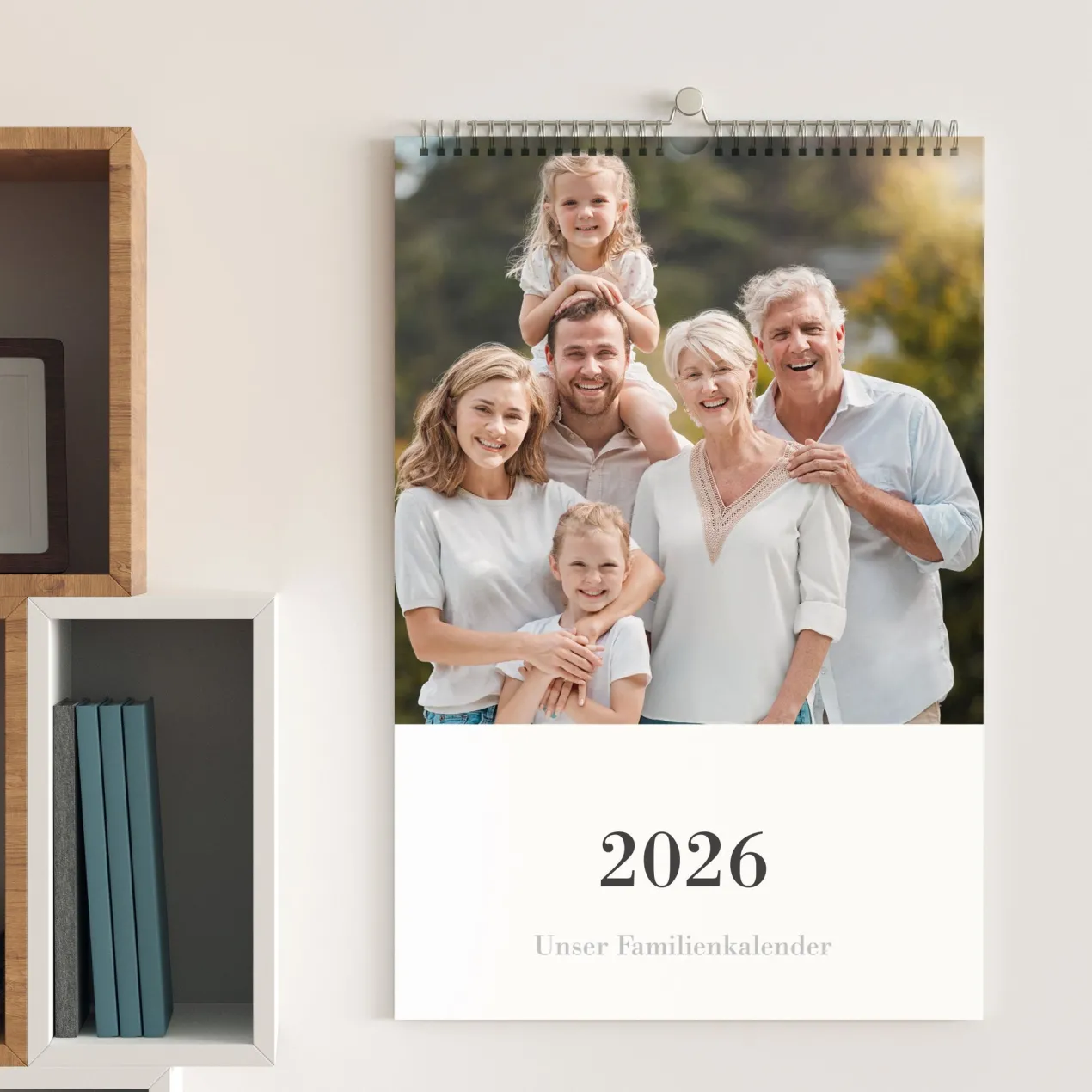 Moderner Foto-Wandkalender 2026 mit Wunschtext in verschiedenen Formaten