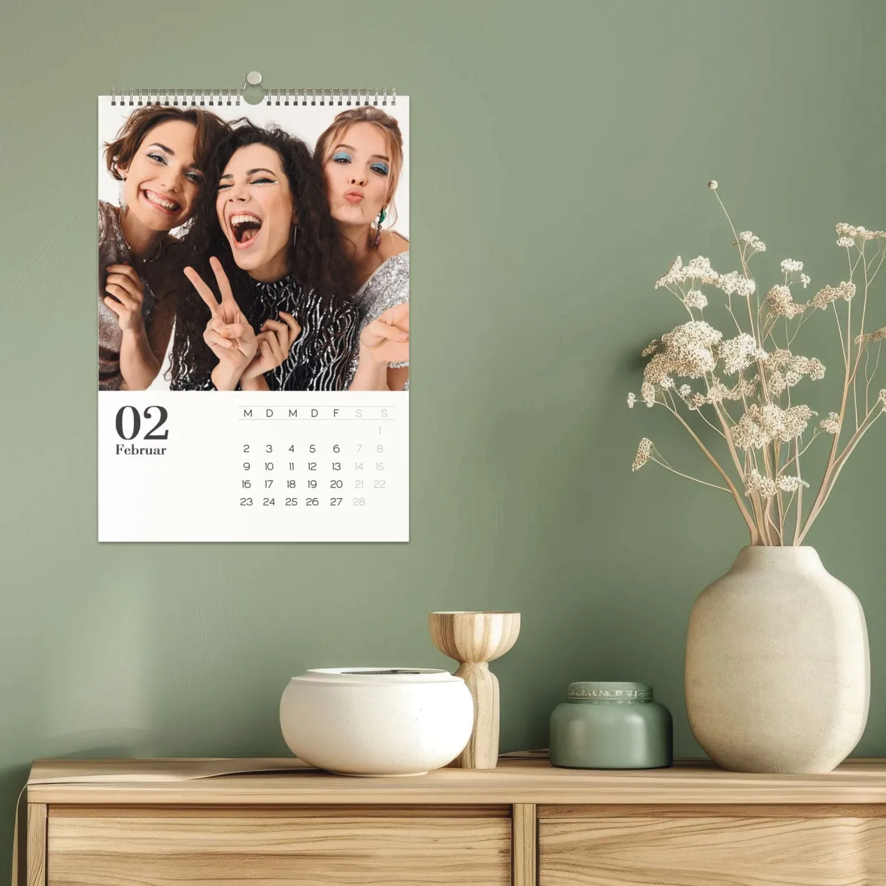 Moderner Foto-Wandkalender 2026 mit Wunschtext in verschiedenen Formaten