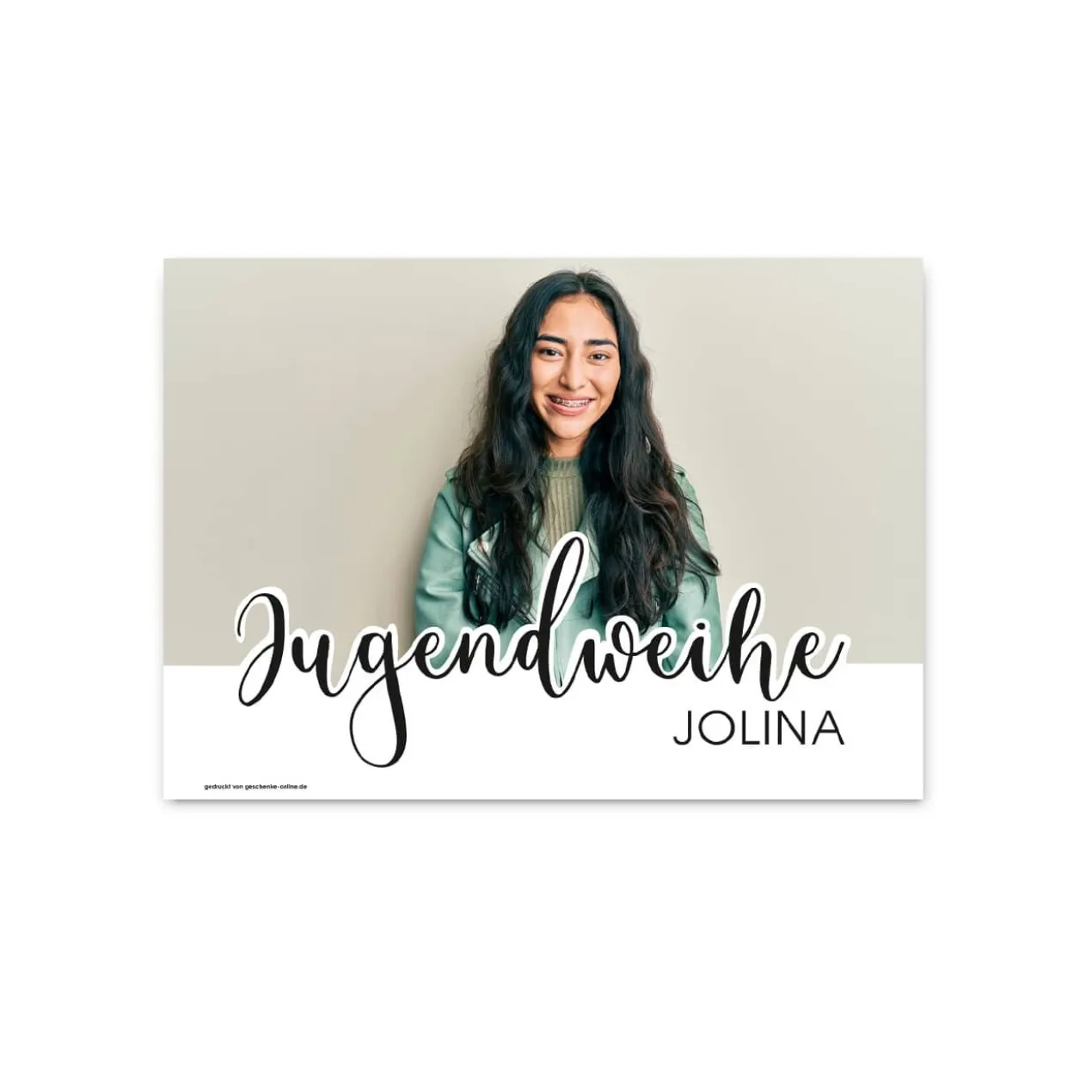 Modernes Banner zur Jugendweihe mit Foto und Name in verschiedenen Farben