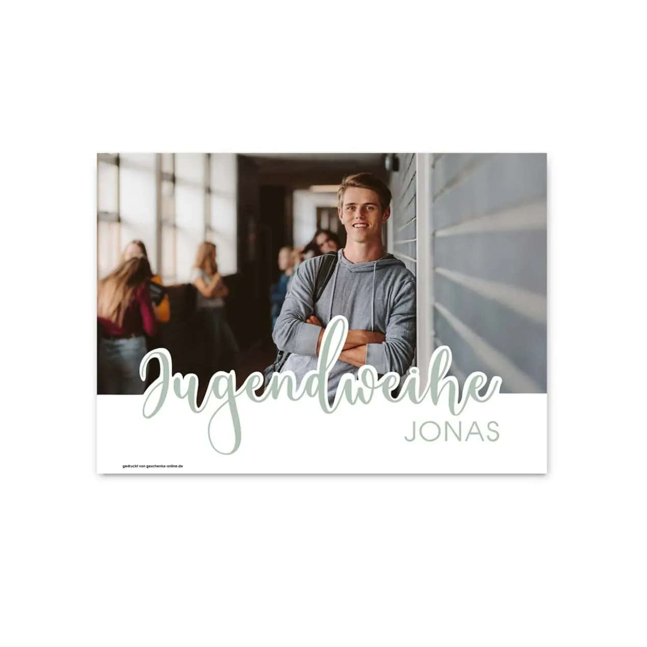 Modernes Banner zur Jugendweihe mit Foto und Name in verschiedenen Farben