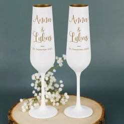 Modernes Geschenkset zur Hochzeit mit zwei Sektgläsern und wunderschöner Watercolor Präsentbox