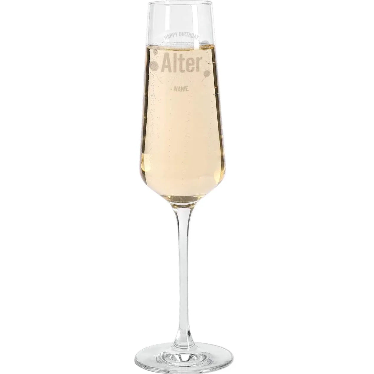 Modernes Sektglas zum Geburtstag mit Gravur