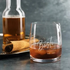 Modernes Whiskeyglas mit Wunschtexten - zum Geburtstag, Vatertag, für Trauzeugen