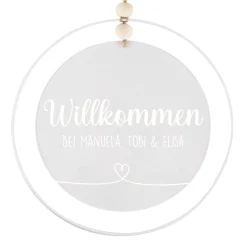 Modernes Willkommensschild aus Acryl im Metallring