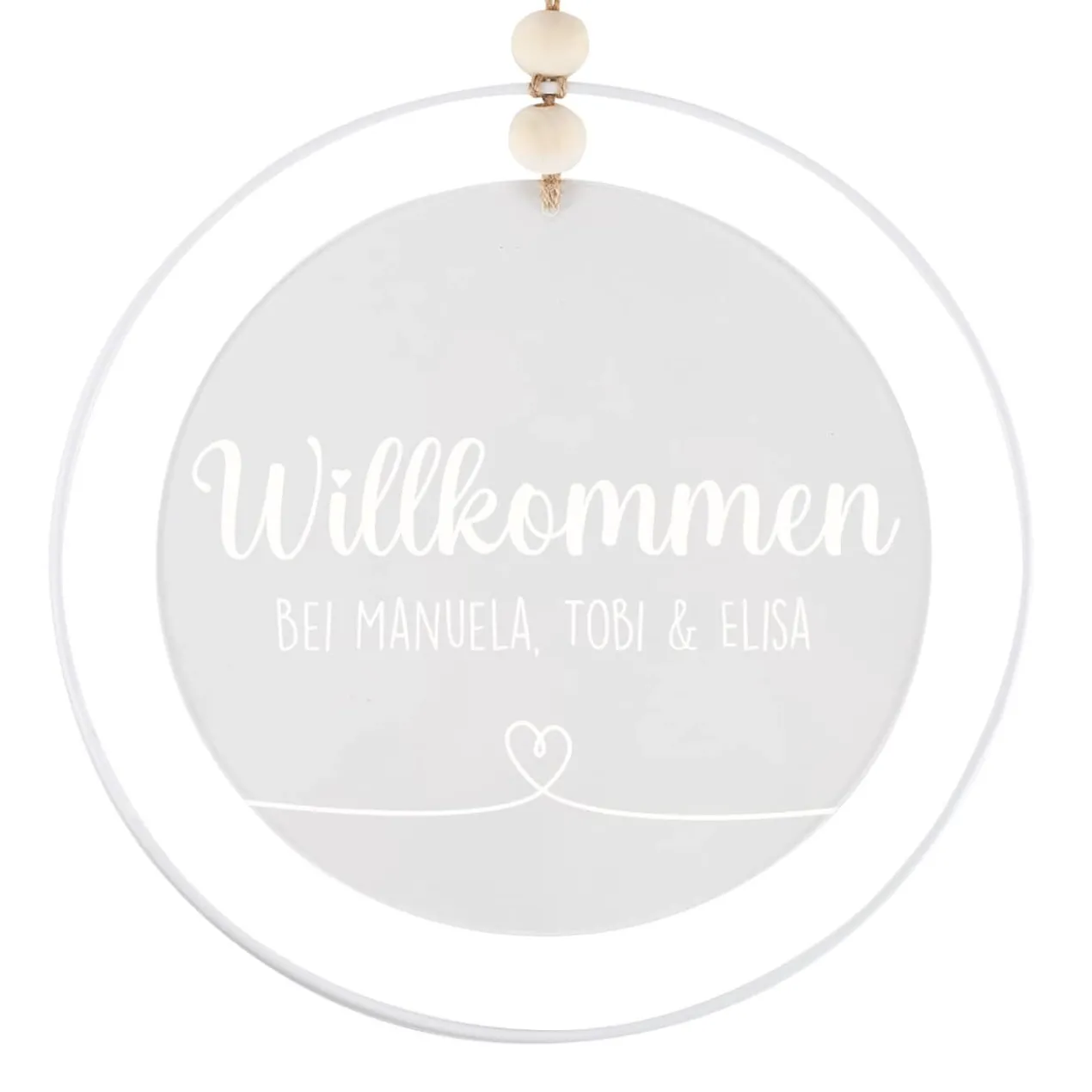 Modernes Willkommensschild aus Acryl im Metallring