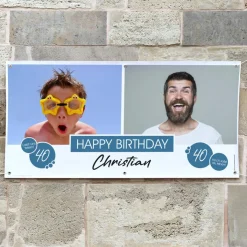 Modernes XXL Geburtstagsbanner mit 2 Foto in verschiedenen Farben