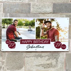 Modernes XXL Geburtstagsbanner mit 2 Foto in verschiedenen Farben
