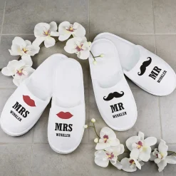 Mr & Mrs Braut & Bräutigam Hausschuhe mit Name für die Flitterwochen