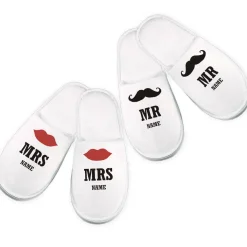 Mr & Mrs Braut & Bräutigam Hausschuhe mit Name für die Flitterwochen