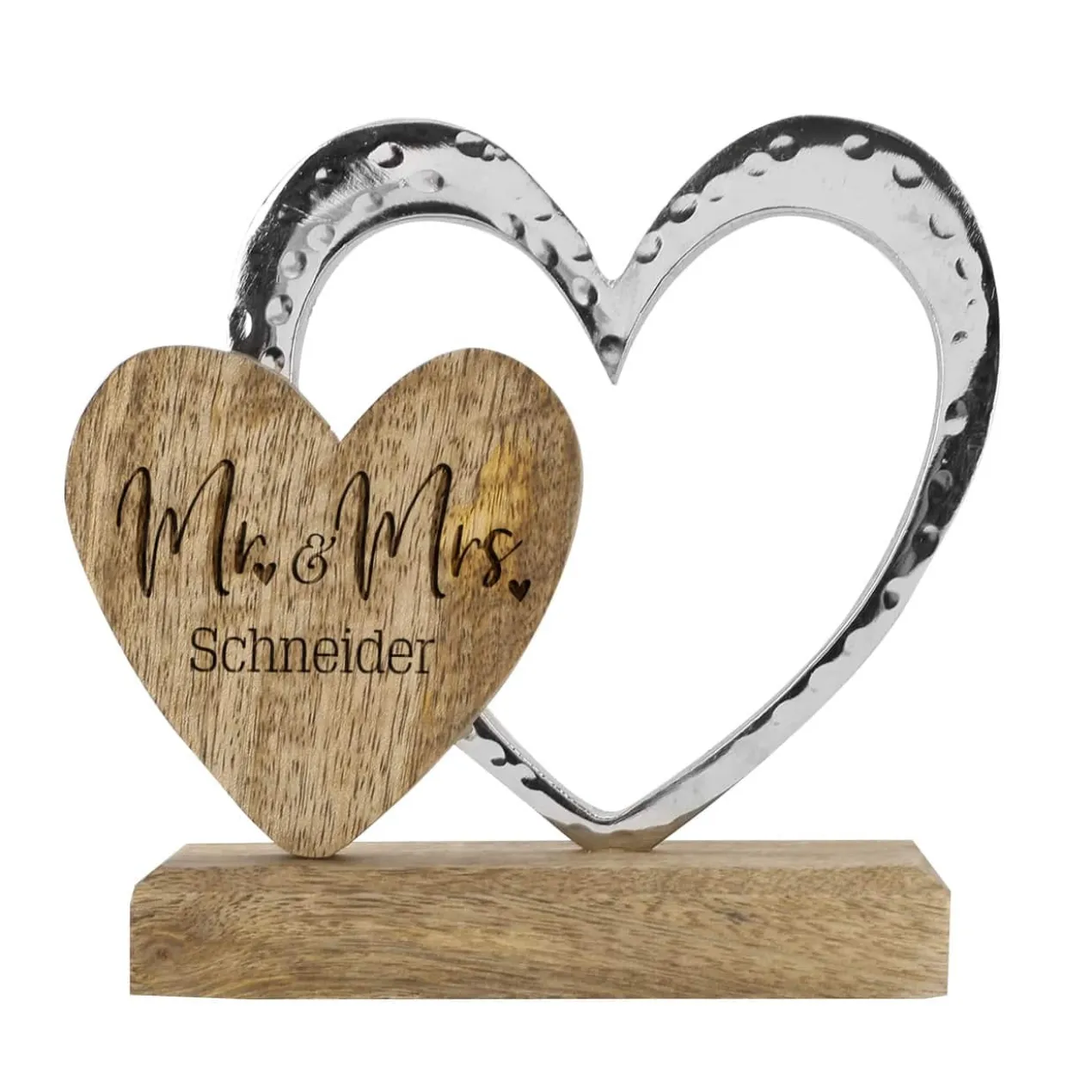 Mr & Mrs Herzskulptur mit Namensgravur zur Hochzeit