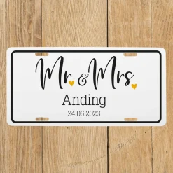Mr & Mrs Nummernschild als Geschenk zur Hochzeit