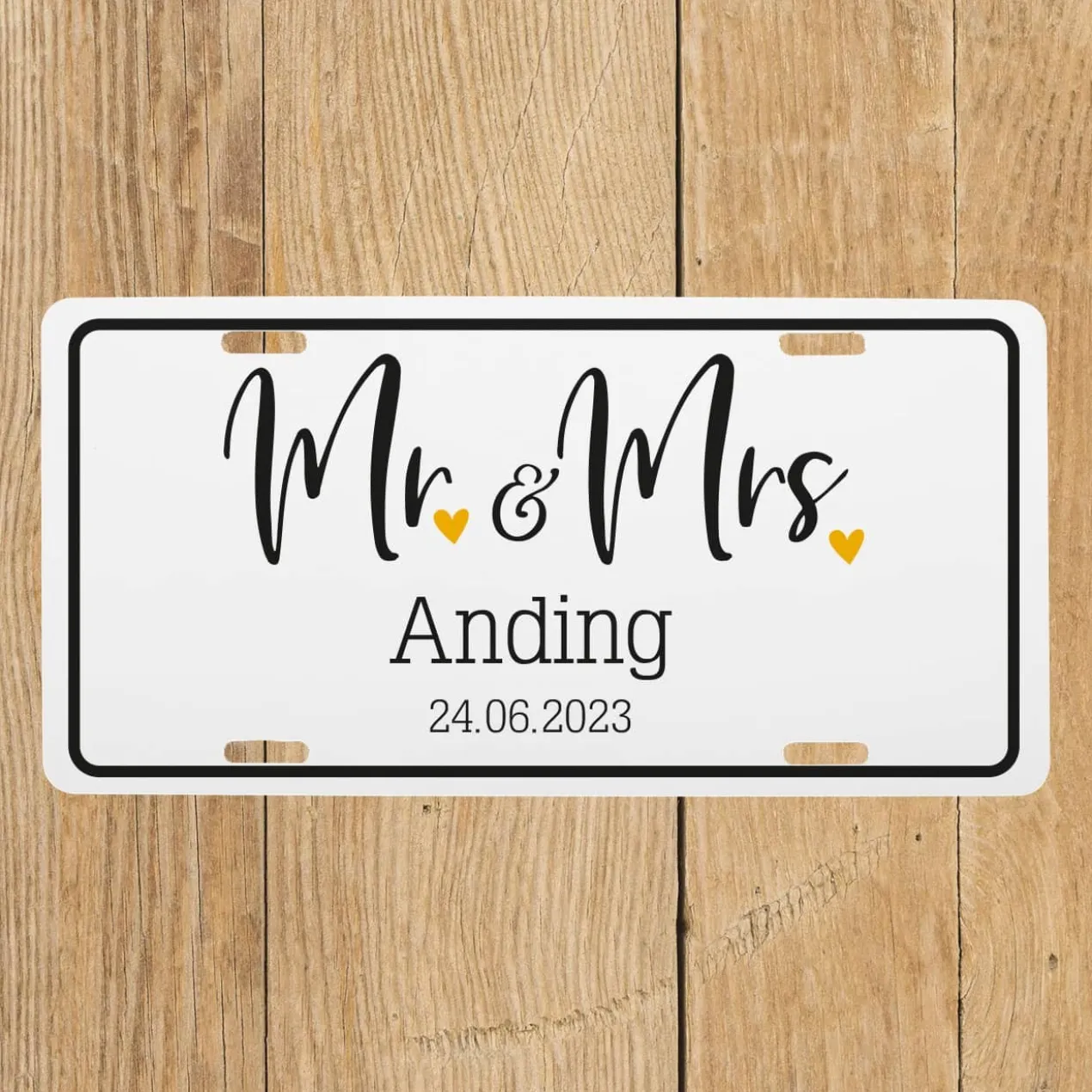 Mr & Mrs Nummernschild als Geschenk zur Hochzeit