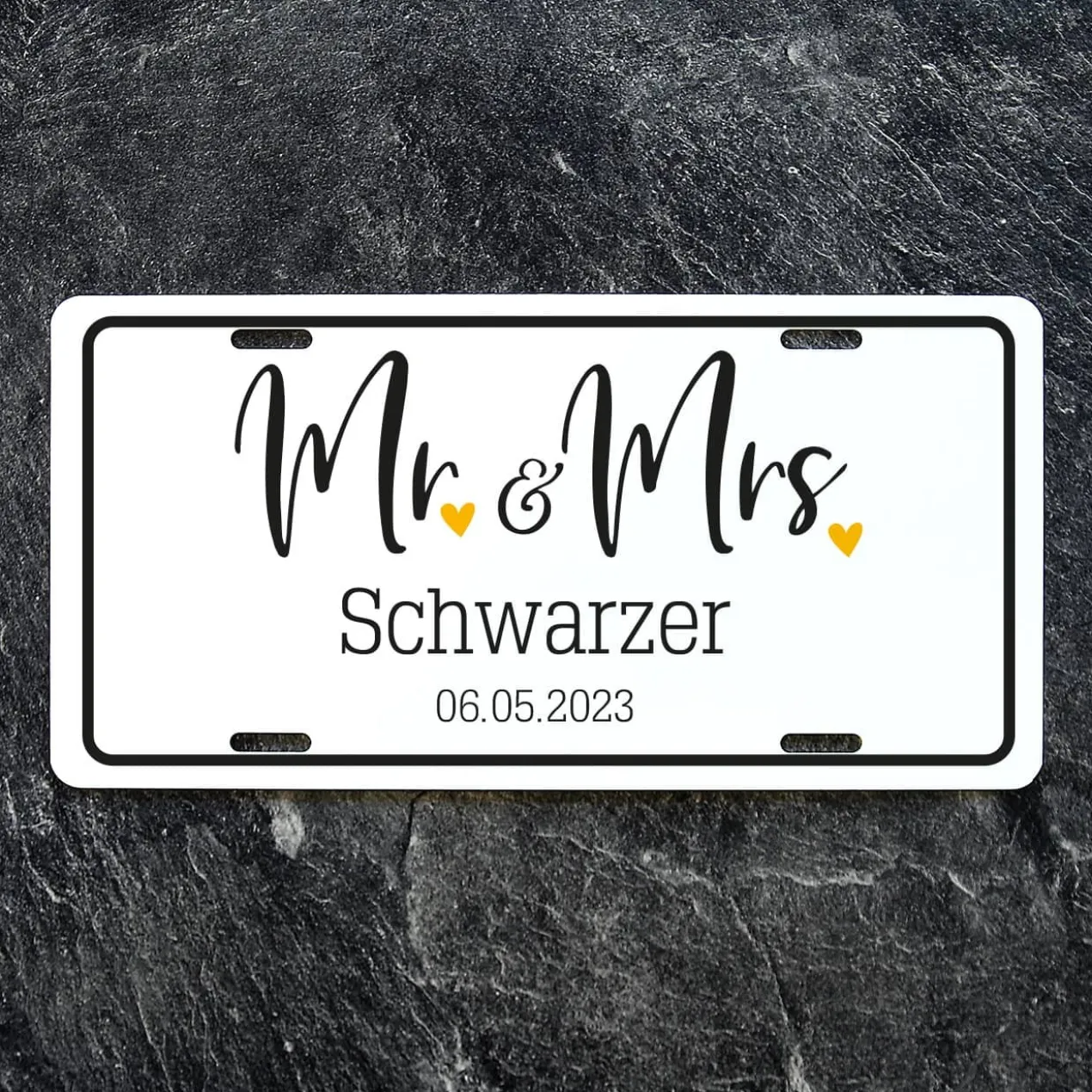 Mr & Mrs Nummernschild als Geschenk zur Hochzeit