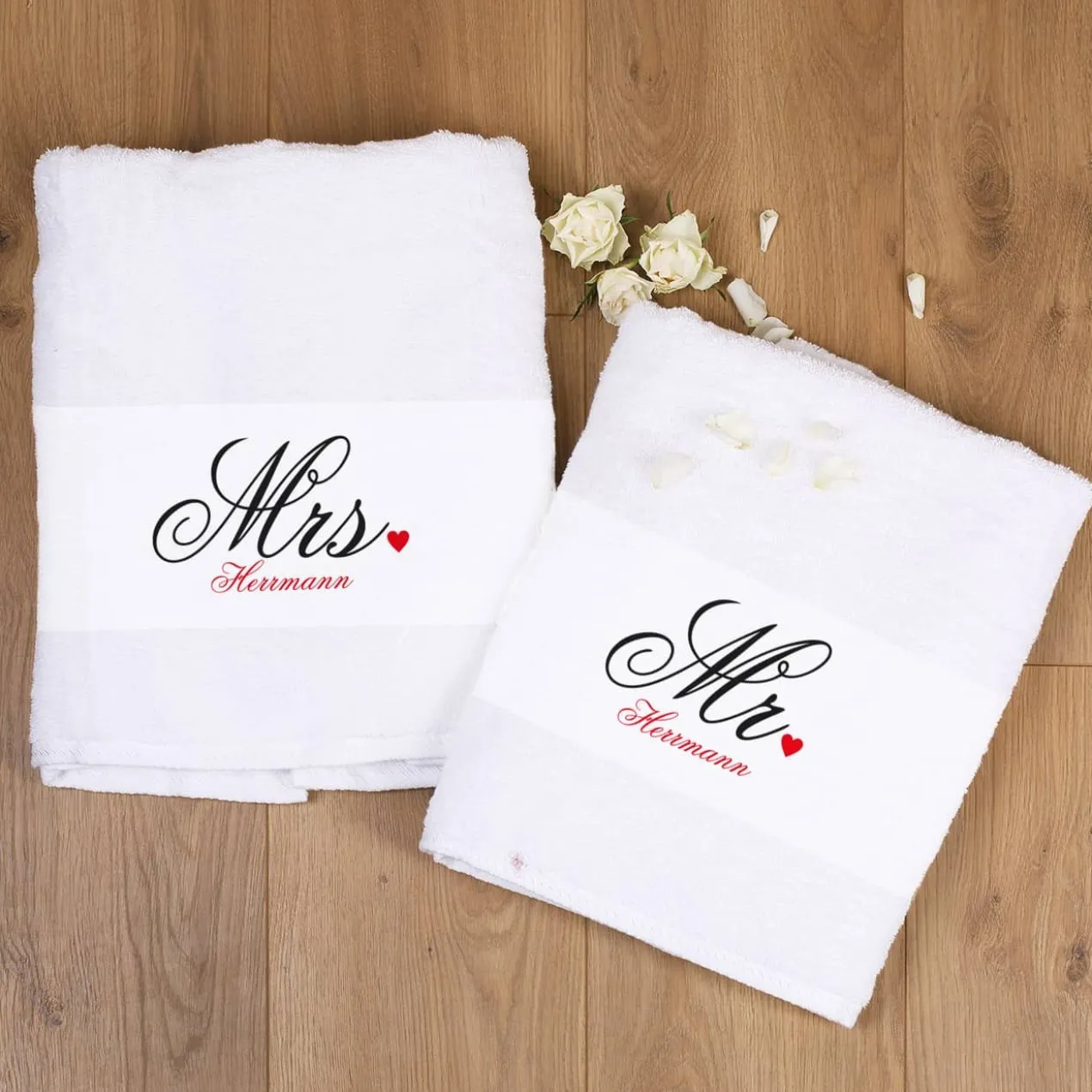 Mr und Mrs Handtuch - Set für Paare mit Name