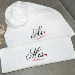 Mr und Mrs Handtuch - Set für Paare mit Name