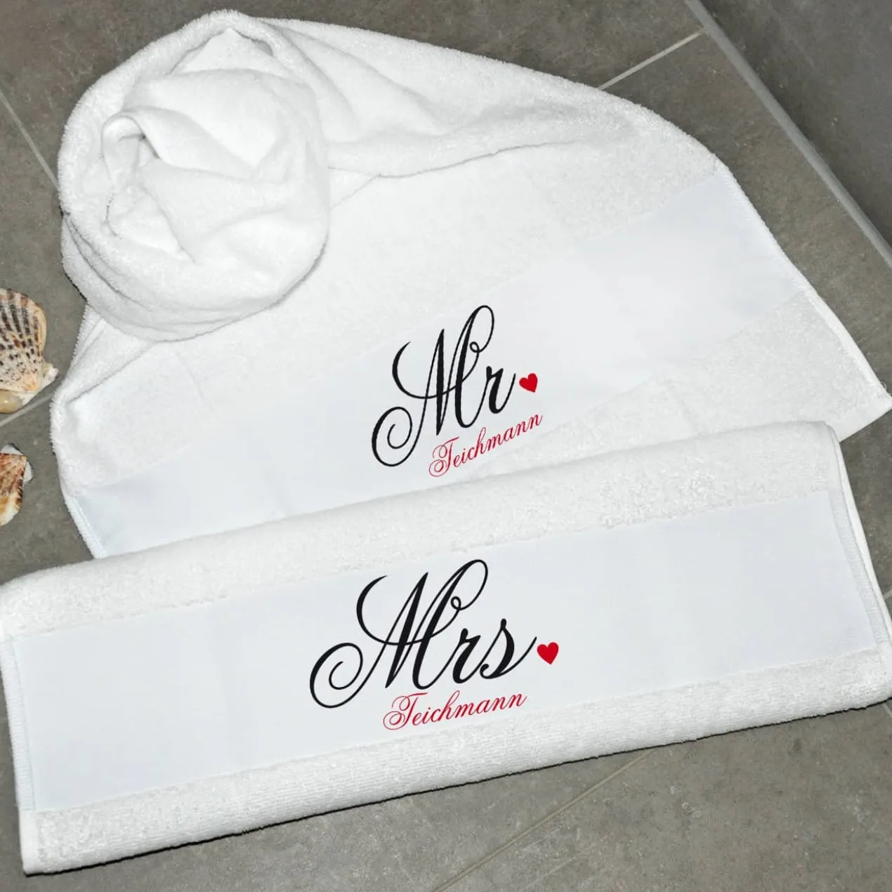 Mr und Mrs Handtuch - Set für Paare mit Name