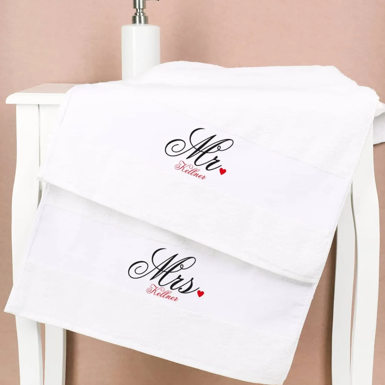 Mr und Mrs Handtuch - Set für Paare mit Name