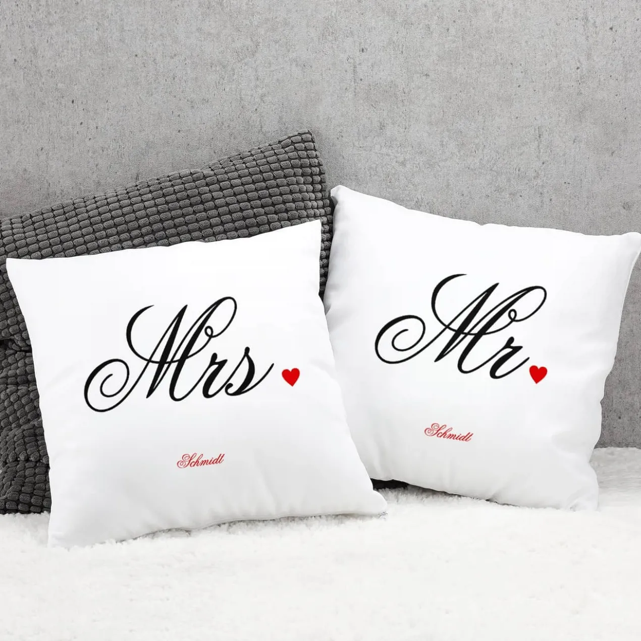 Mr und Mrs Kissen - Set für Paare mit Familienname