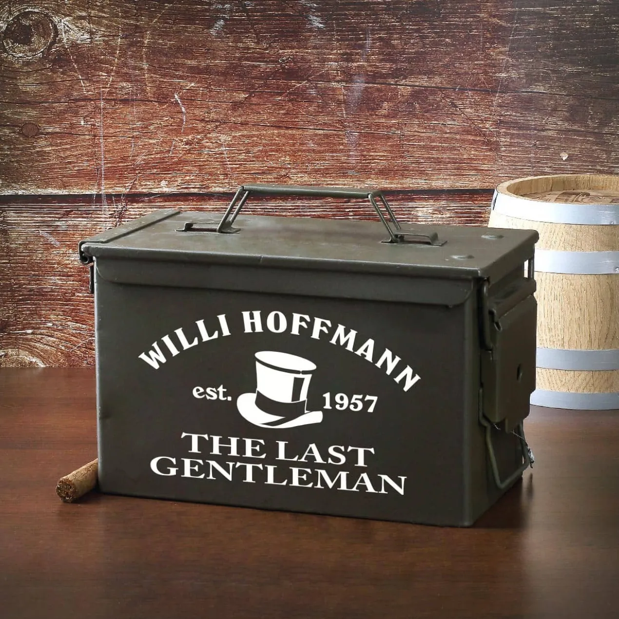 Munitionskiste "The Last Gentleman" mit Ihrem Namen bedruckt