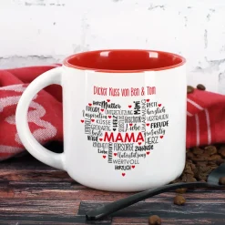 Muttertagsgeschenk - großer Kaffeepott mit Herz und Wunschtext