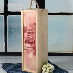 Muttertagsgeschenk - Weinflasche in bedruckter Holzbox mit Ihrem Wunschtext