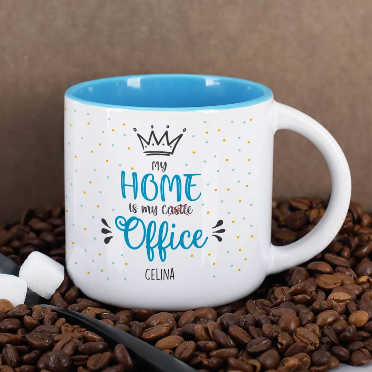My home is my office - große Tasse mit Name