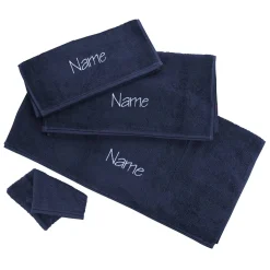 Nachtblaues Handtuchset mit Name gestickt, 4-teilig