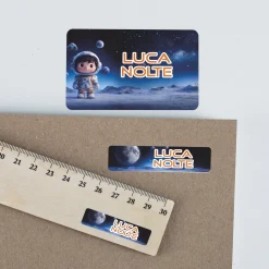 Namensaufkleber mit Astronaut & Planeten Motiv | Personalisiertes Geschenk für Einschulung und Schule